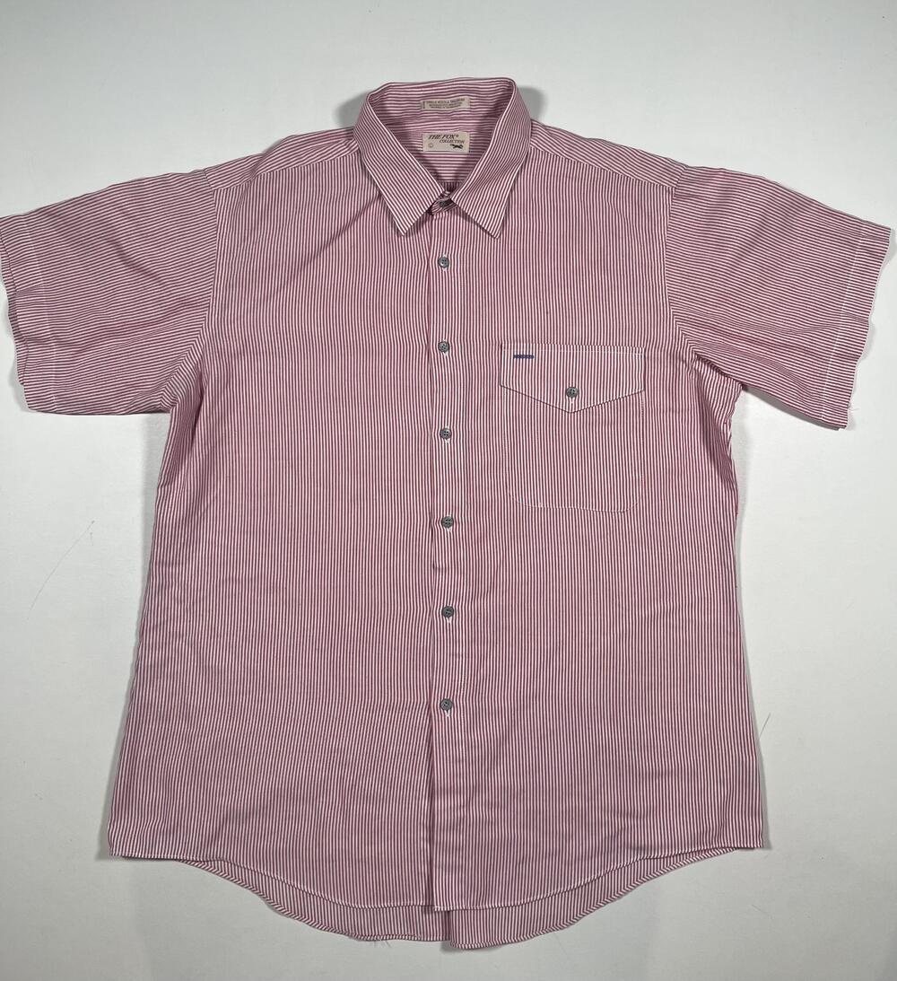 The Fox Collection Shirt Mens Large Red White Stripe Short Sleeve Button Front